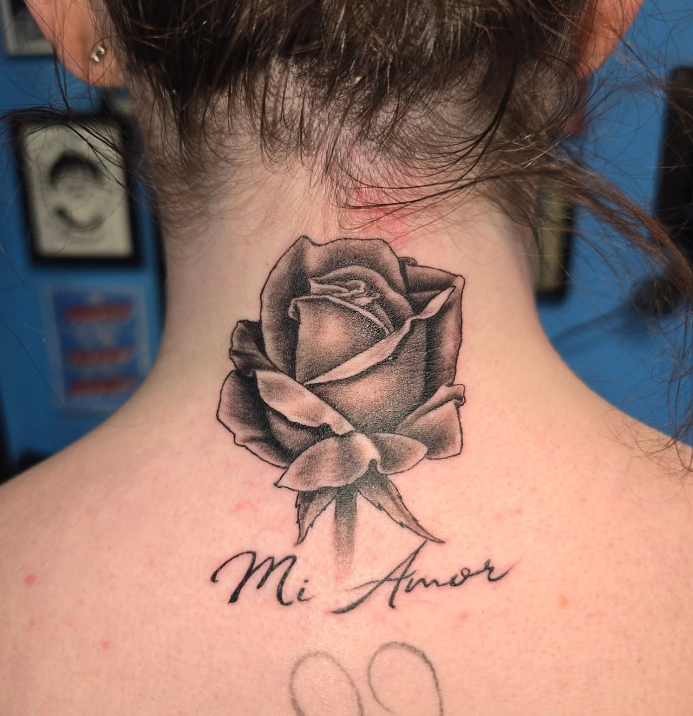 Rose black and grey tattoo on the neck by "Gentle"Jay Blondel