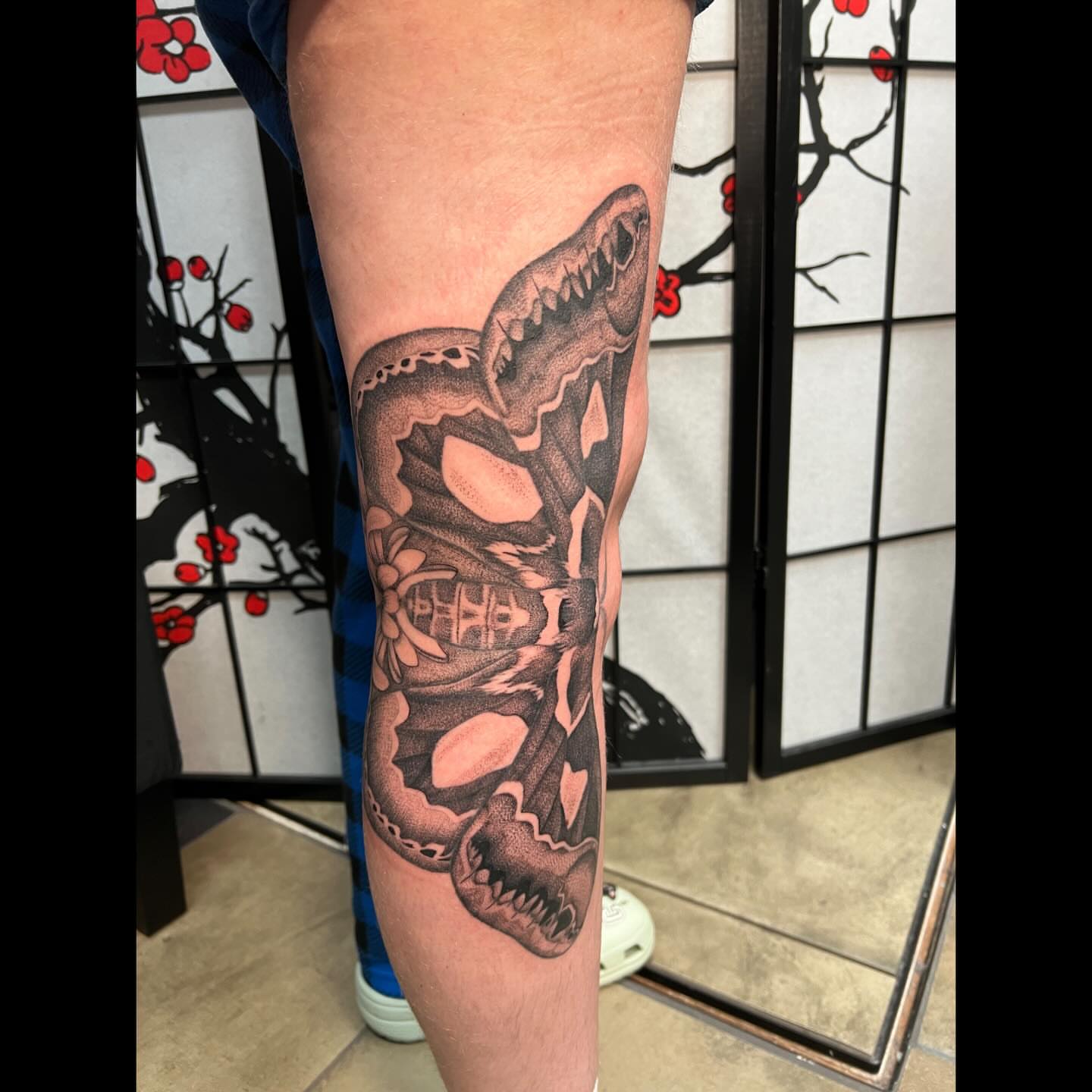 Snake and skull realism tattoo on the forearm by Ali, Cedar Rapids, Iowa