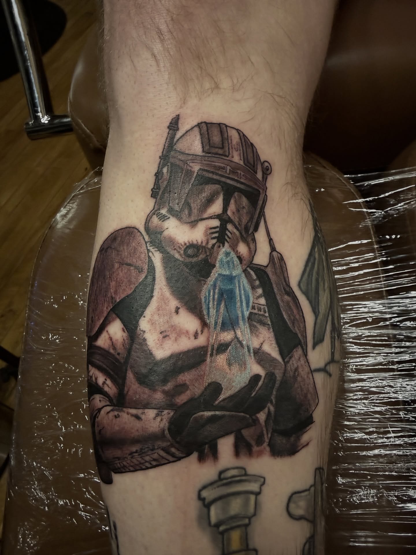 Boba Fett realism tattoo on the forearm by steven