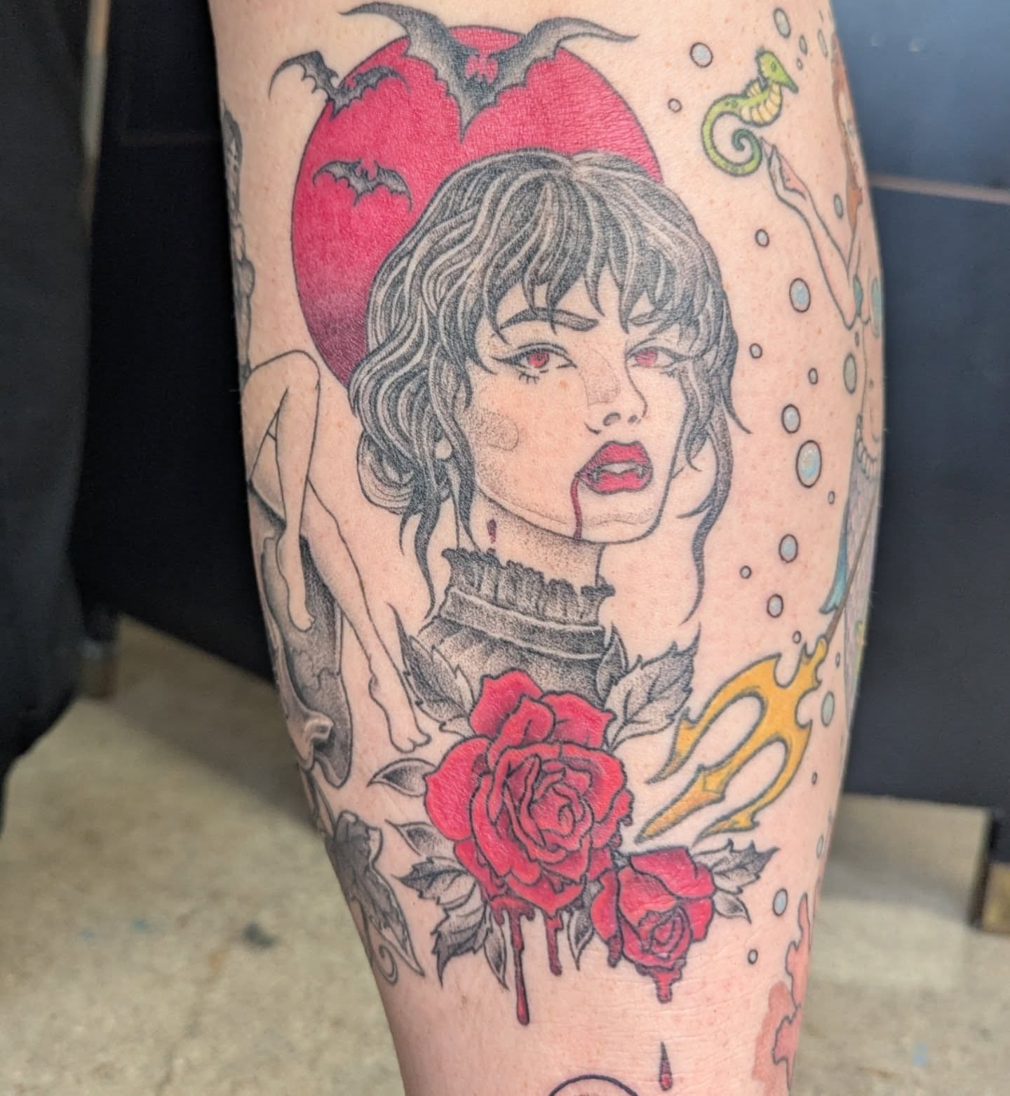 Woman with roses realism tattoo on the forearm by Lepus