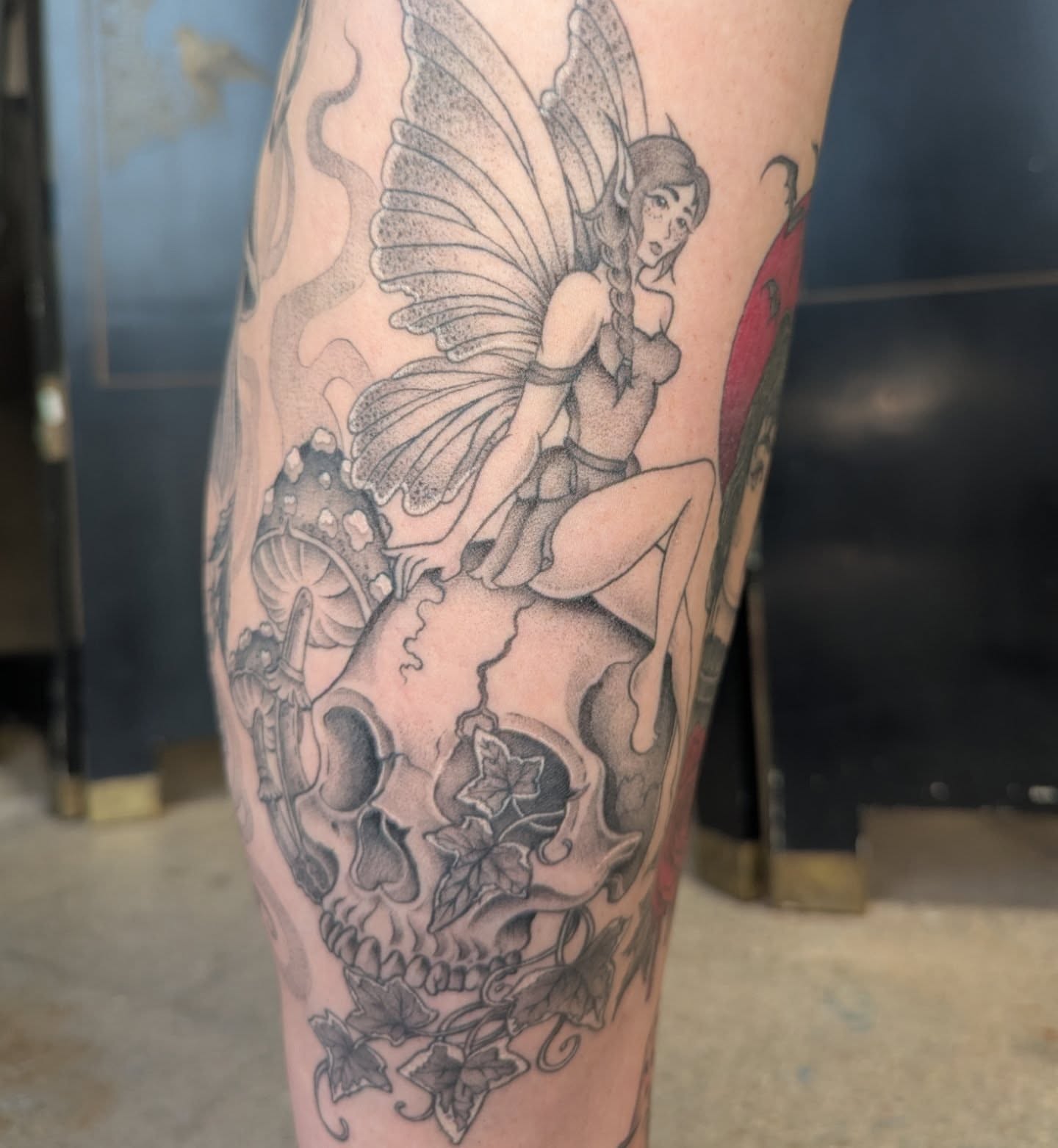 Tattoo by @lepus_tattoos — dotwork, black_and_grey