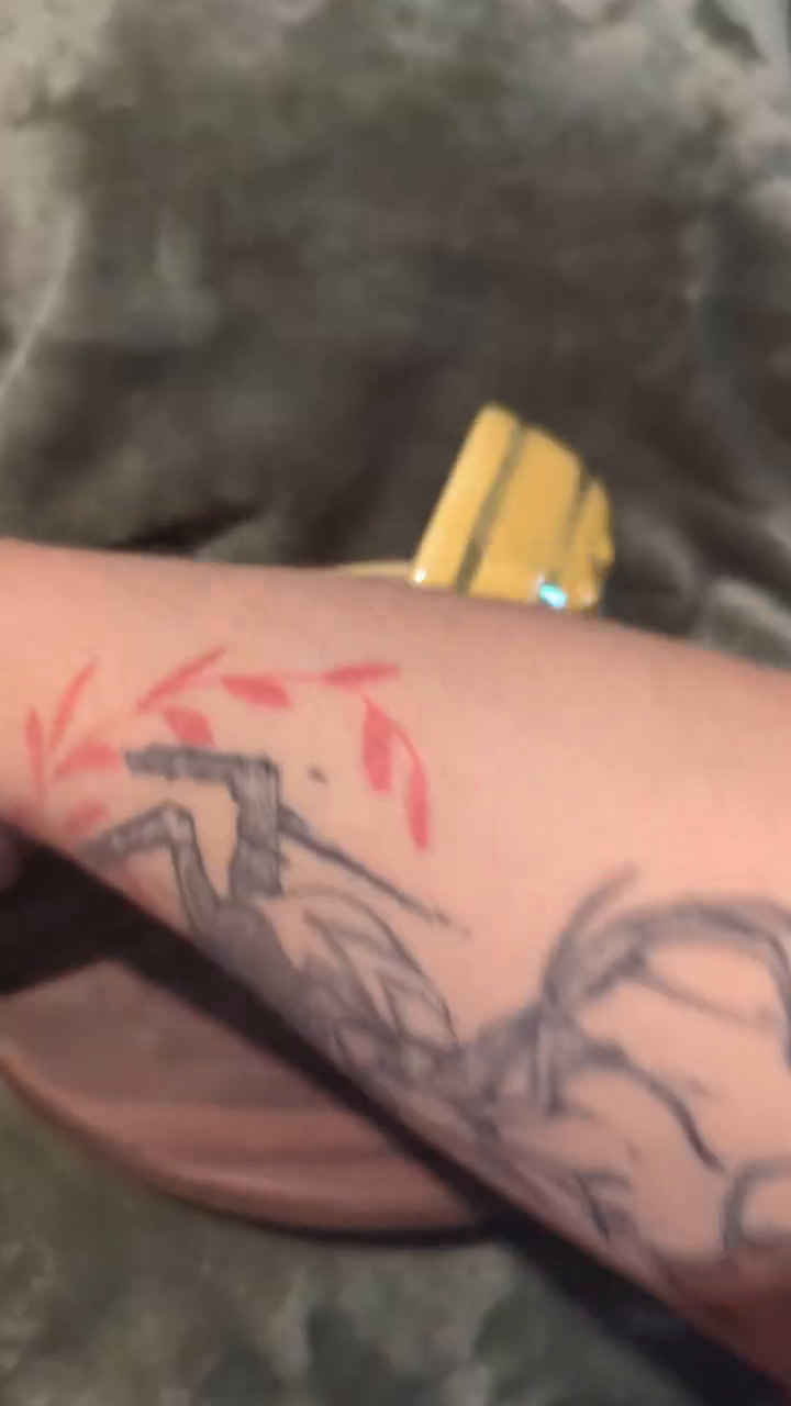 Branch with leaves fine line tattoo by Karson