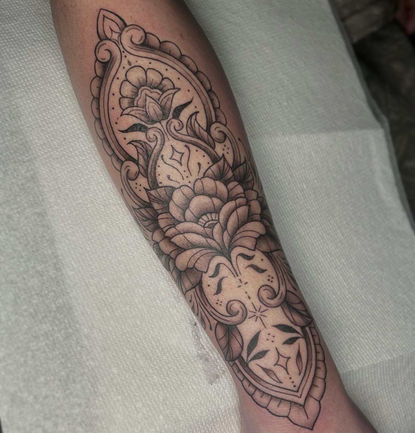 Floral ornament ornamental tattoo on the forearm by 🕸🖤Kass🖤🕸