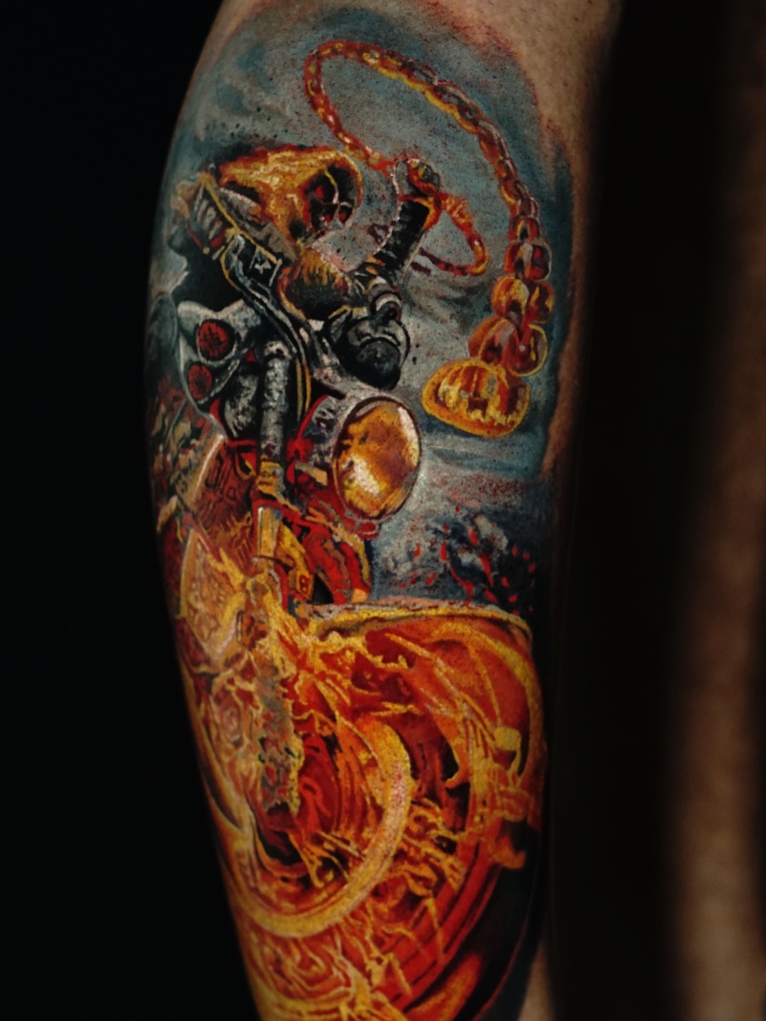 Warrior with chains neo-traditional tattoo on the forearm by Bruno Marx