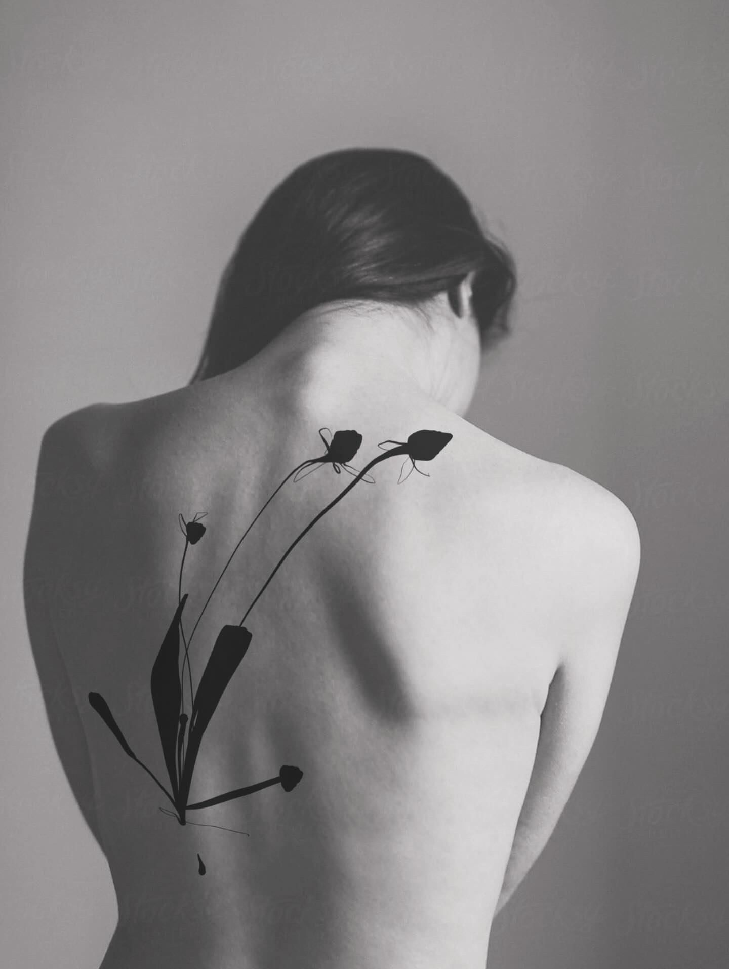 Flowers black and grey tattoo on the back by @laurabochet_tattoo, Beacon, NY