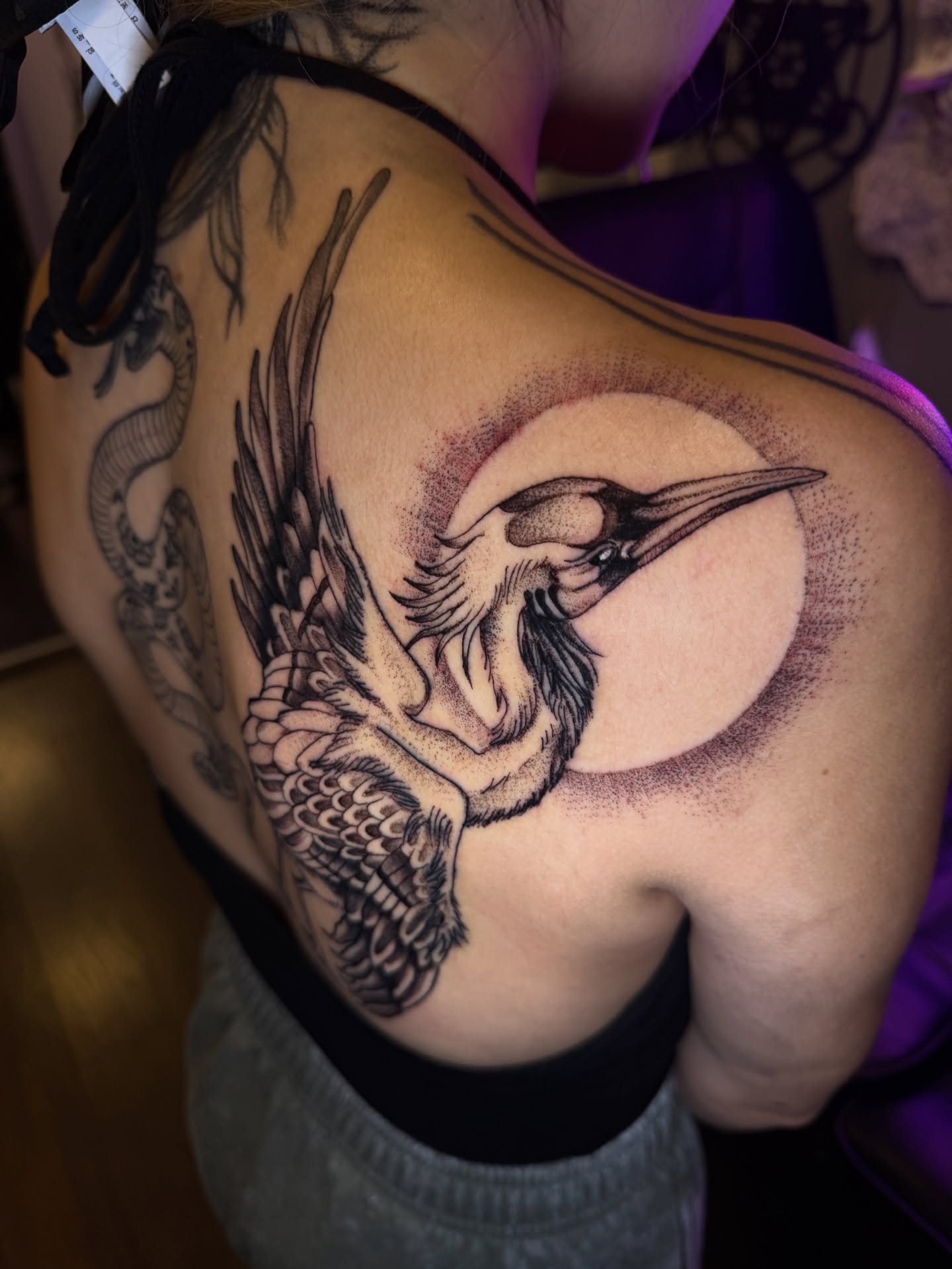 Bird dotwork tattoo on the shoulder by Pikashi 🎨🖌️🖤