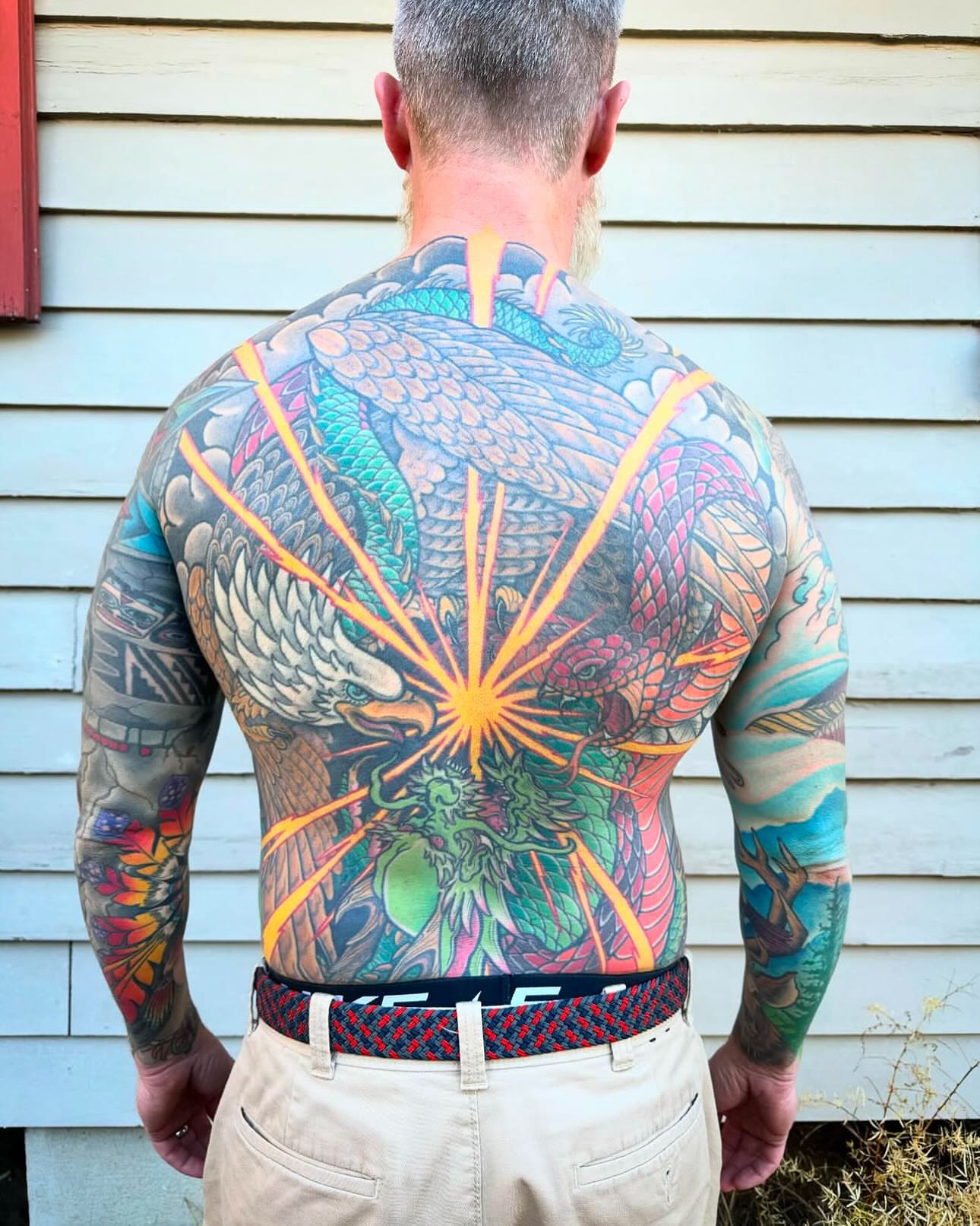 Dragon and phoenix japanese irezumi tattoo on the back by Jeremy Justice, New Orleans, Louisiana