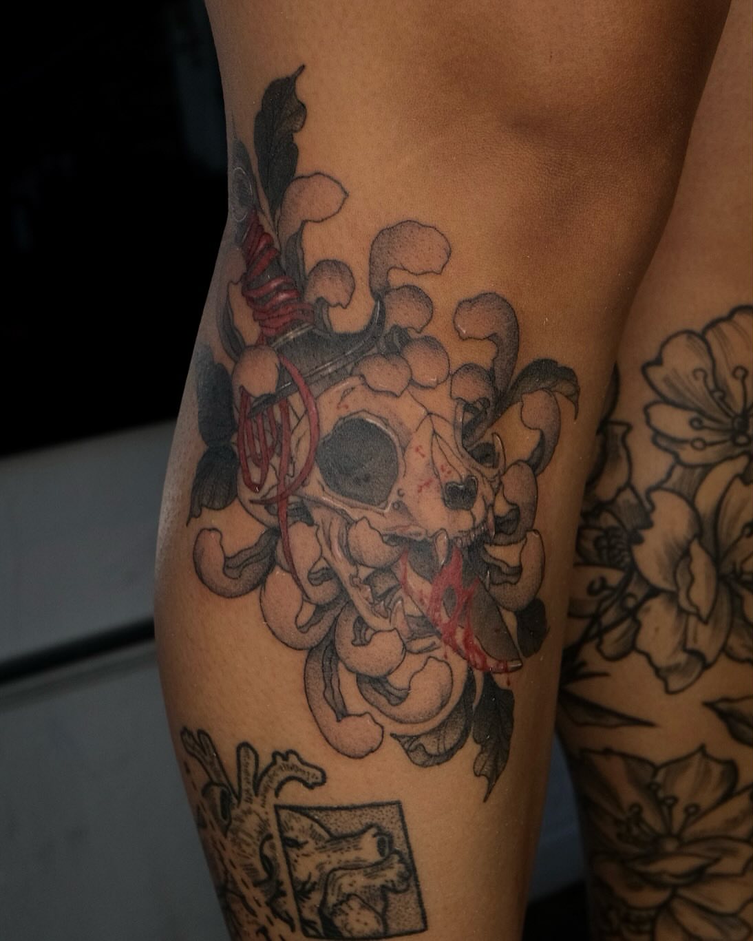 Tattoo by @misaxinks — black_and_grey, dark_realism