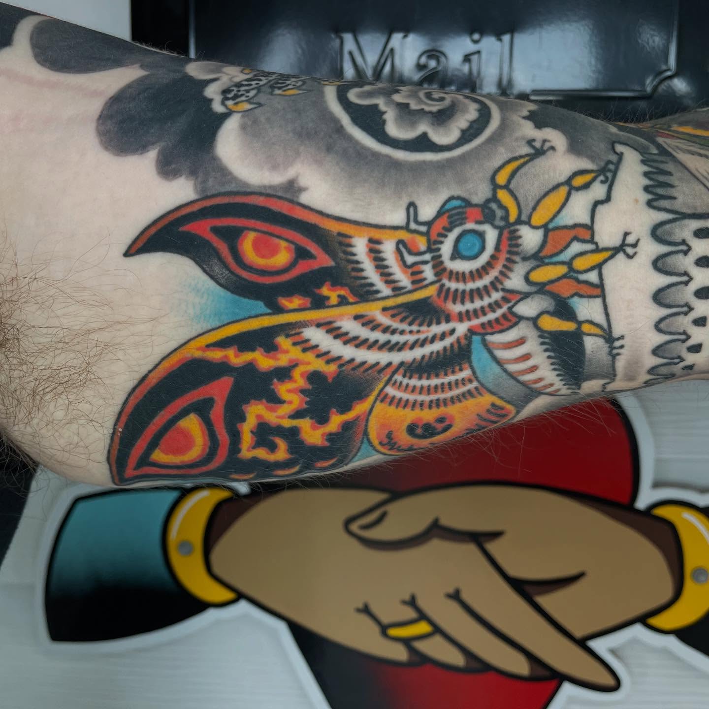Owl American traditional tattoo on the forearm by Ian Bederman, Austin, Texas