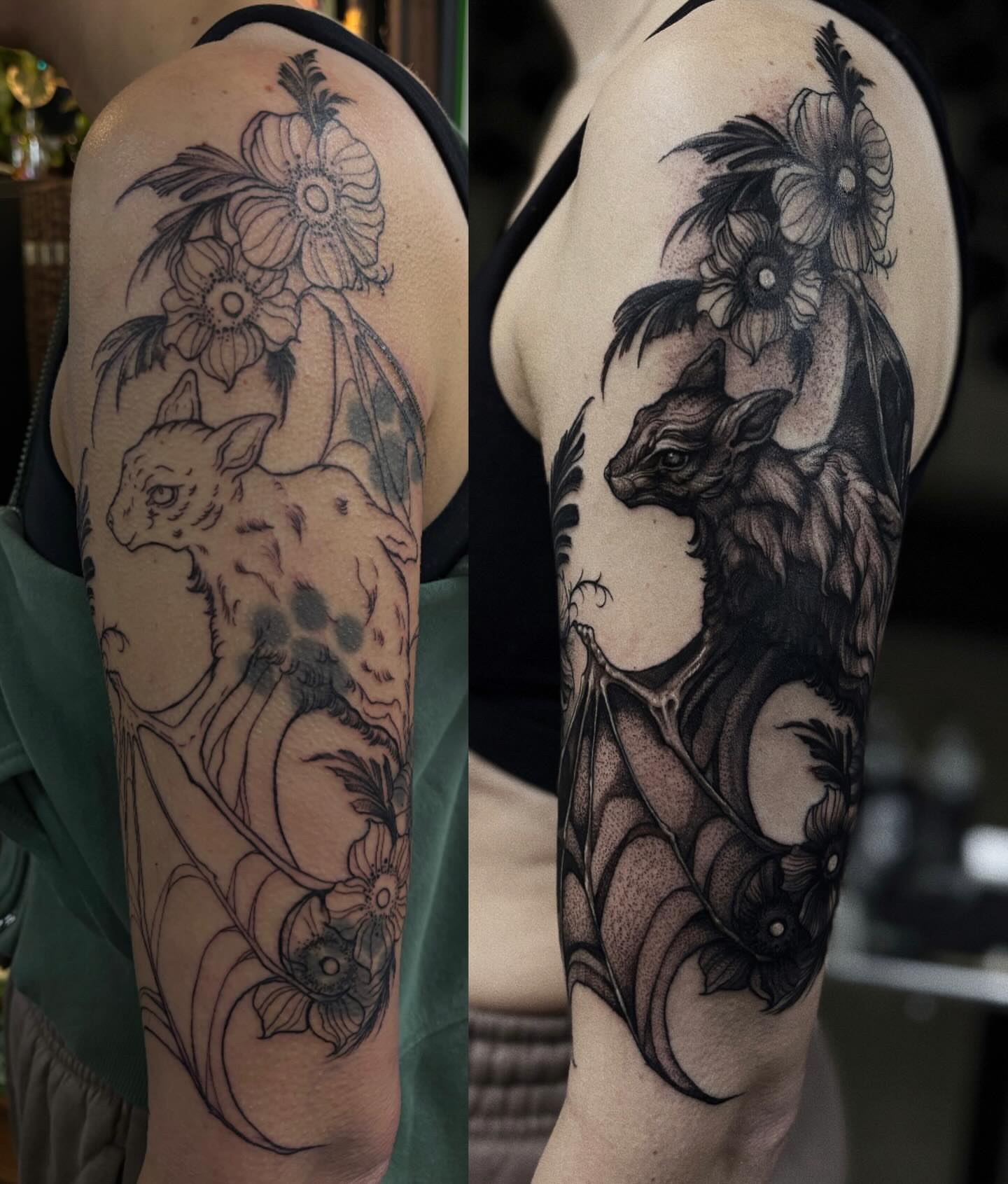 Goat and flowers black and grey tattoo on the forearm by ๐๐ช๐ฒ๐ต๐ฎ๐ ๐๐ช๐ฎ๐ฝ๐