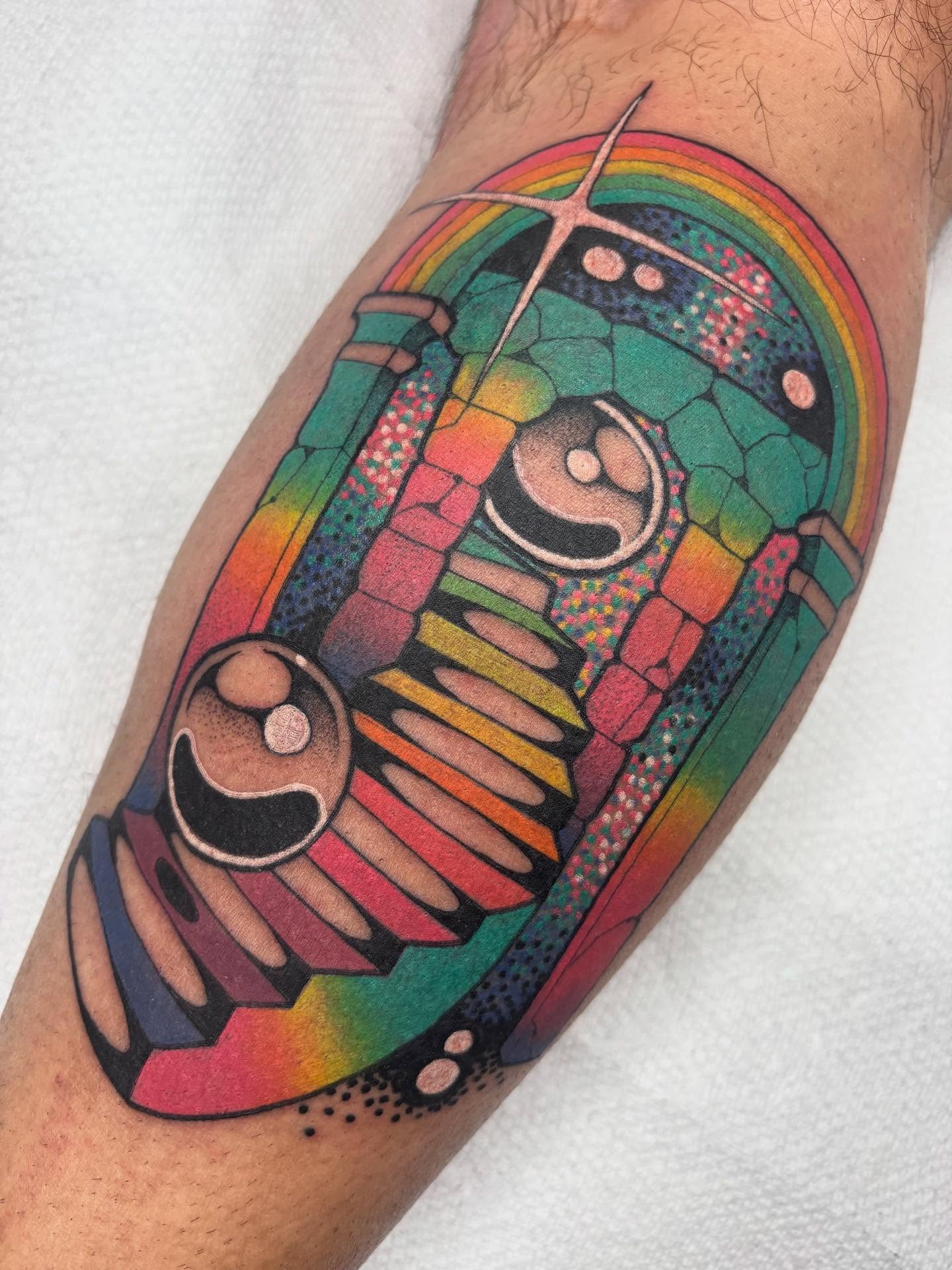 Abstract geometric pattern geometric tattoo on the forearm by Carly Zehring