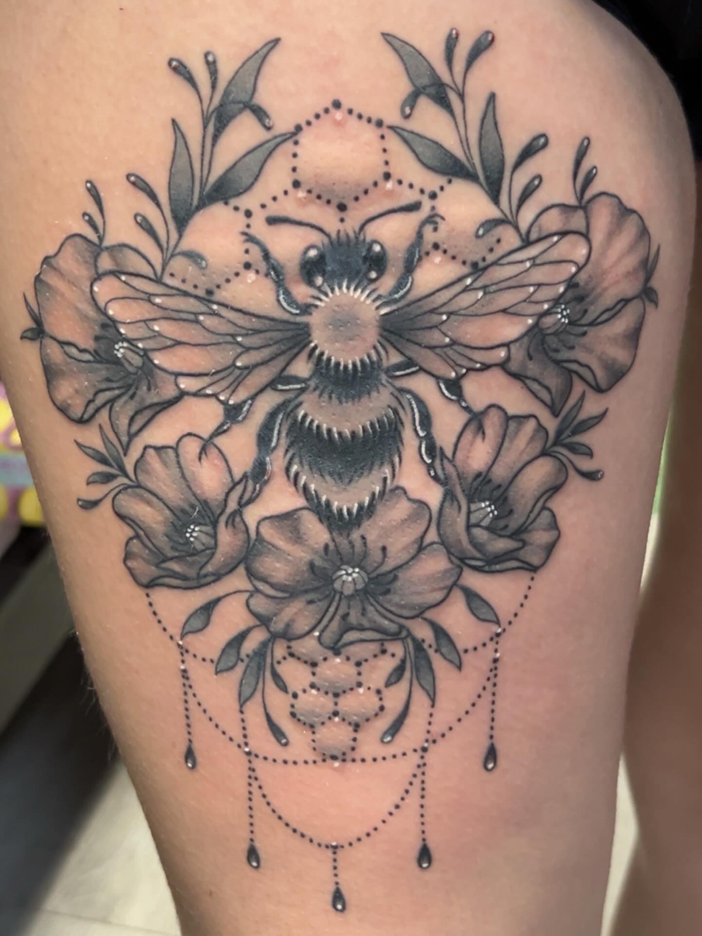 Tattoo by @little.inkedfaerie — dotwork, ornamental