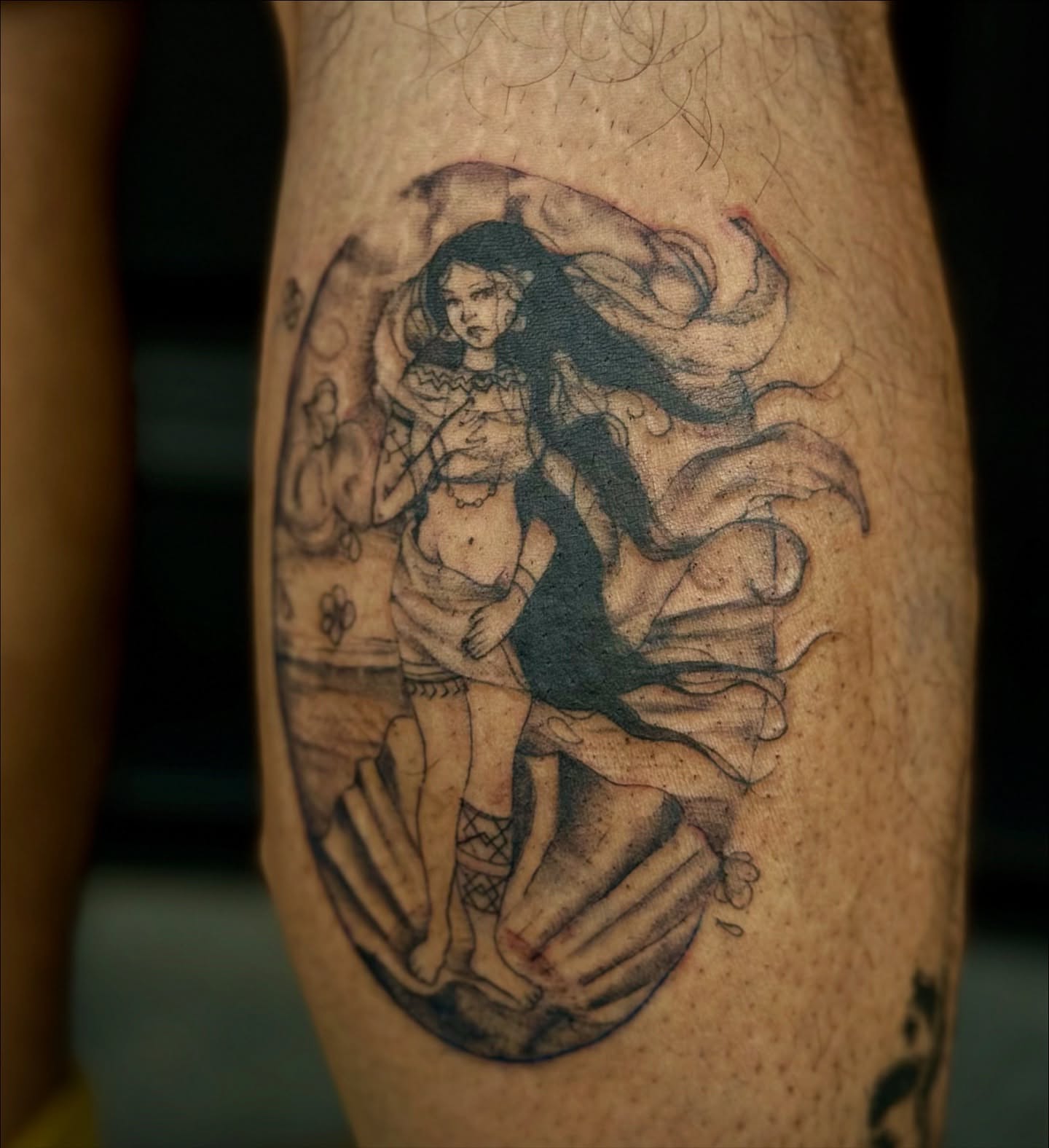 Woman with flowing dress realism tattoo on the forearm by 𝙹𝙰𝚉𝚉 𝙲𝙷𝙰𝙾