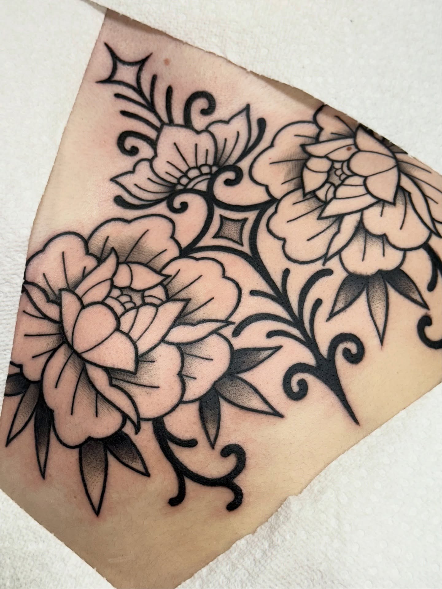 Floral bouquet black and grey tattoo on the forearm by jenna clark🎨