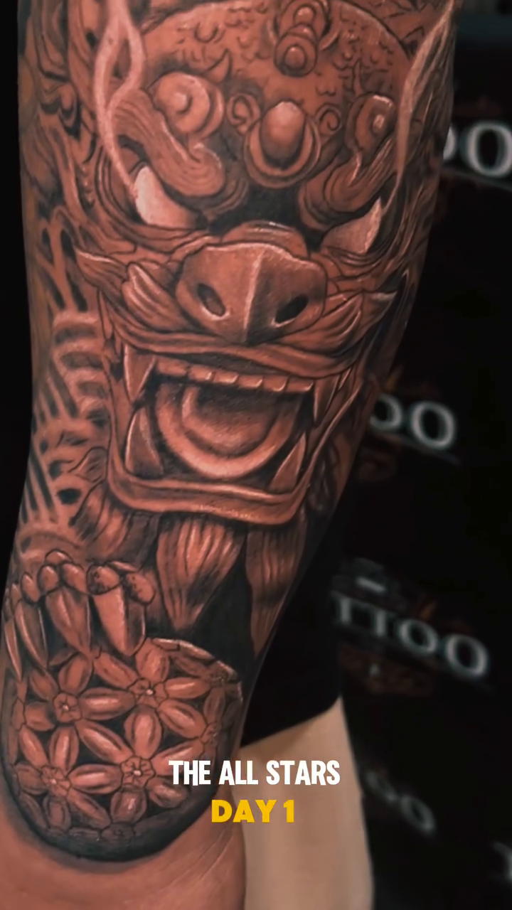 Foo dog with floral elements japanese irezumi tattoo by Romi Utah Tattoo