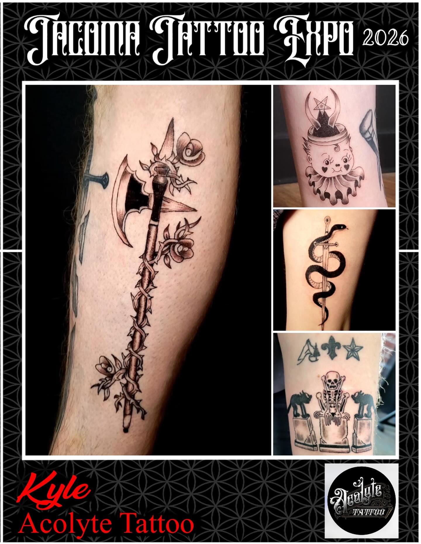 Ax and roses American traditional tattoo on the forearm by Kyle - Portland Oregon Tattoo Artist