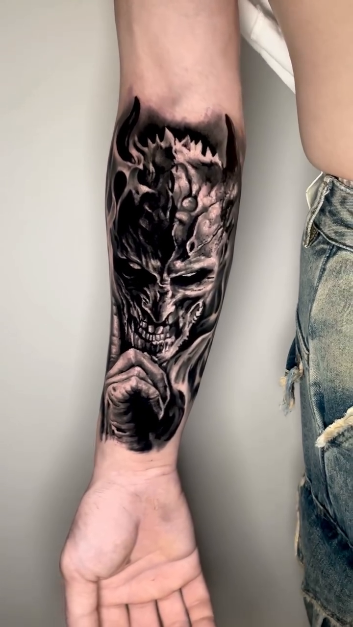 Tattoo by @tommyyu852 — dark_realism, black_and_grey