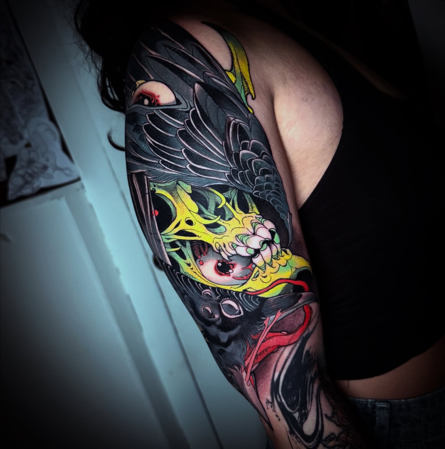Tattoo by @sacred_crow — japanese_irezumi, dotwork