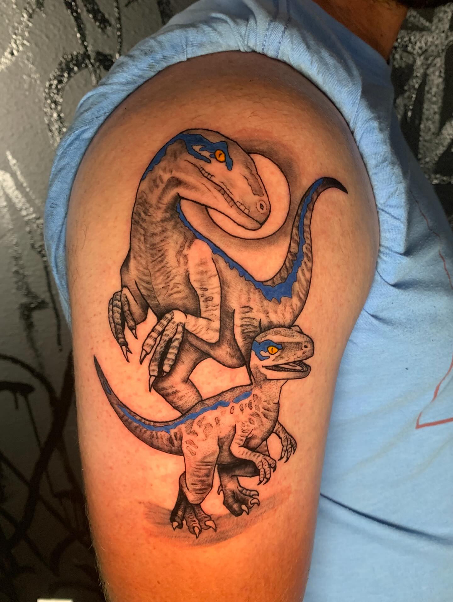 Dinosaurs realism tattoo on the thigh by Devon