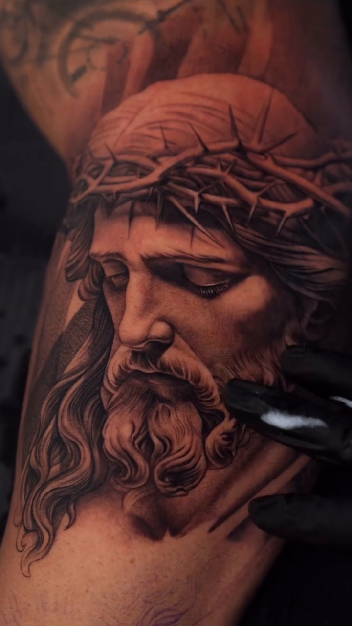 Jesus Christ portrait realism tattoo by J O S S I e L P I N e D A