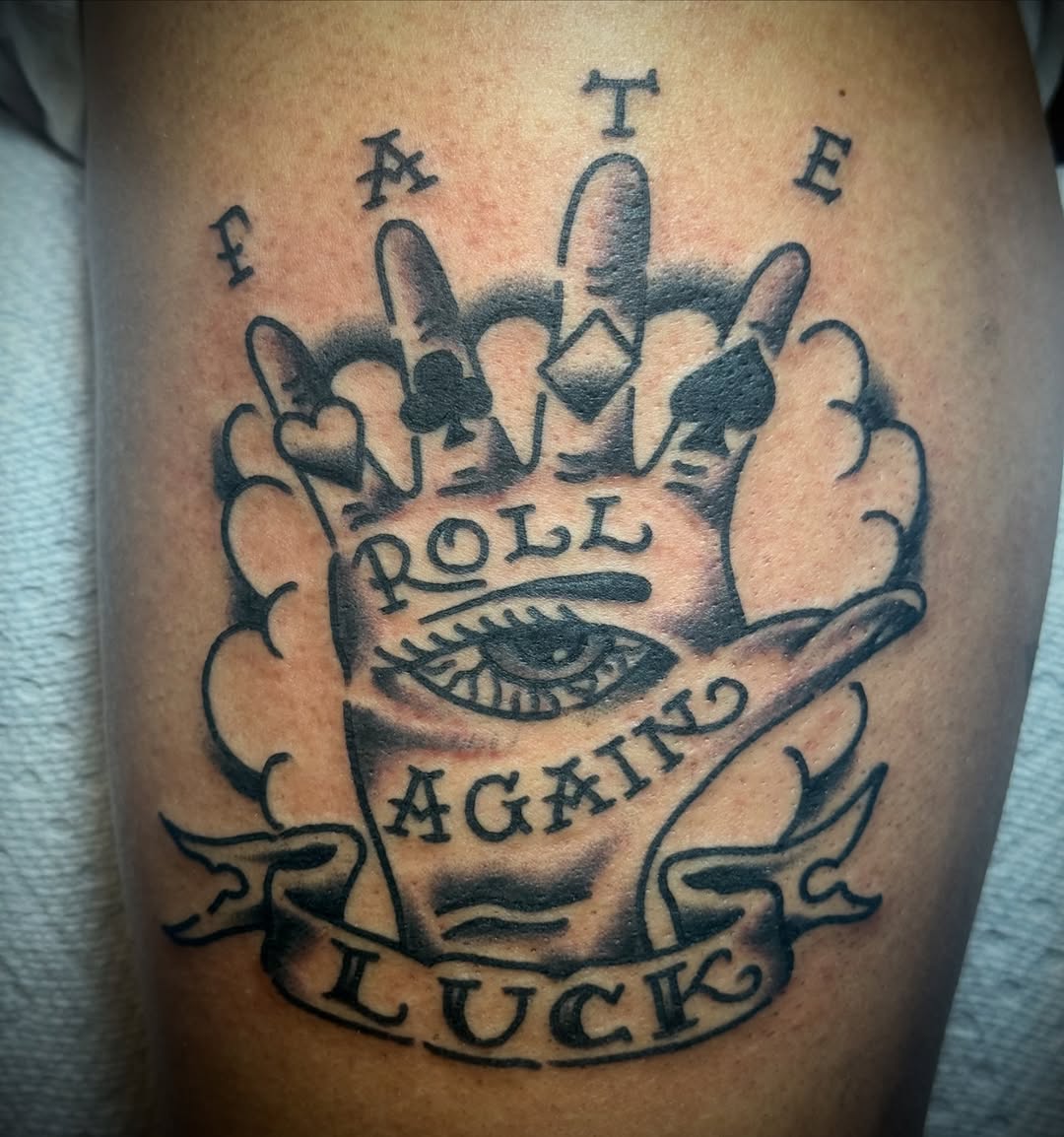 Tattoo by @chuckderek_ — american_traditional, lettering_script
