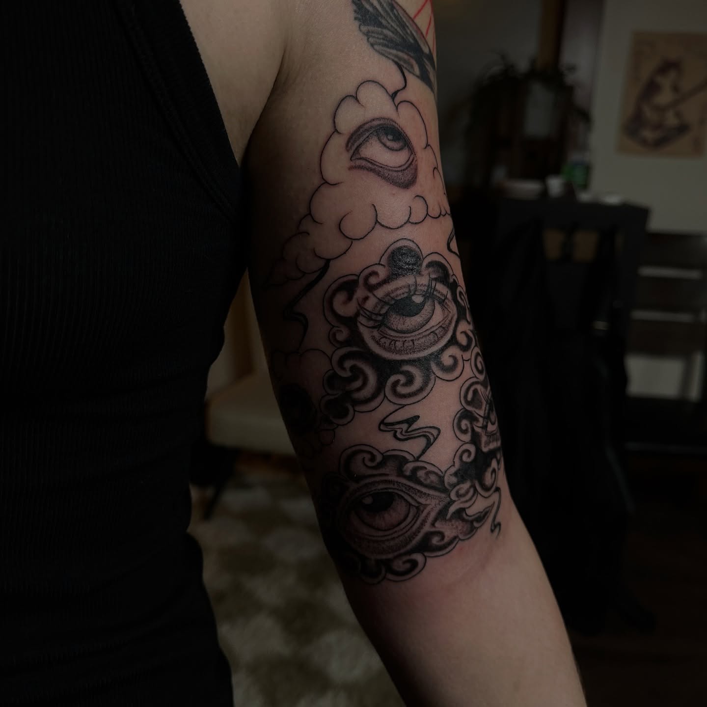 Eyes and clouds realism tattoo on the forearm by แดแด ๐ฎ๐ท ๐ฆ๐ซ