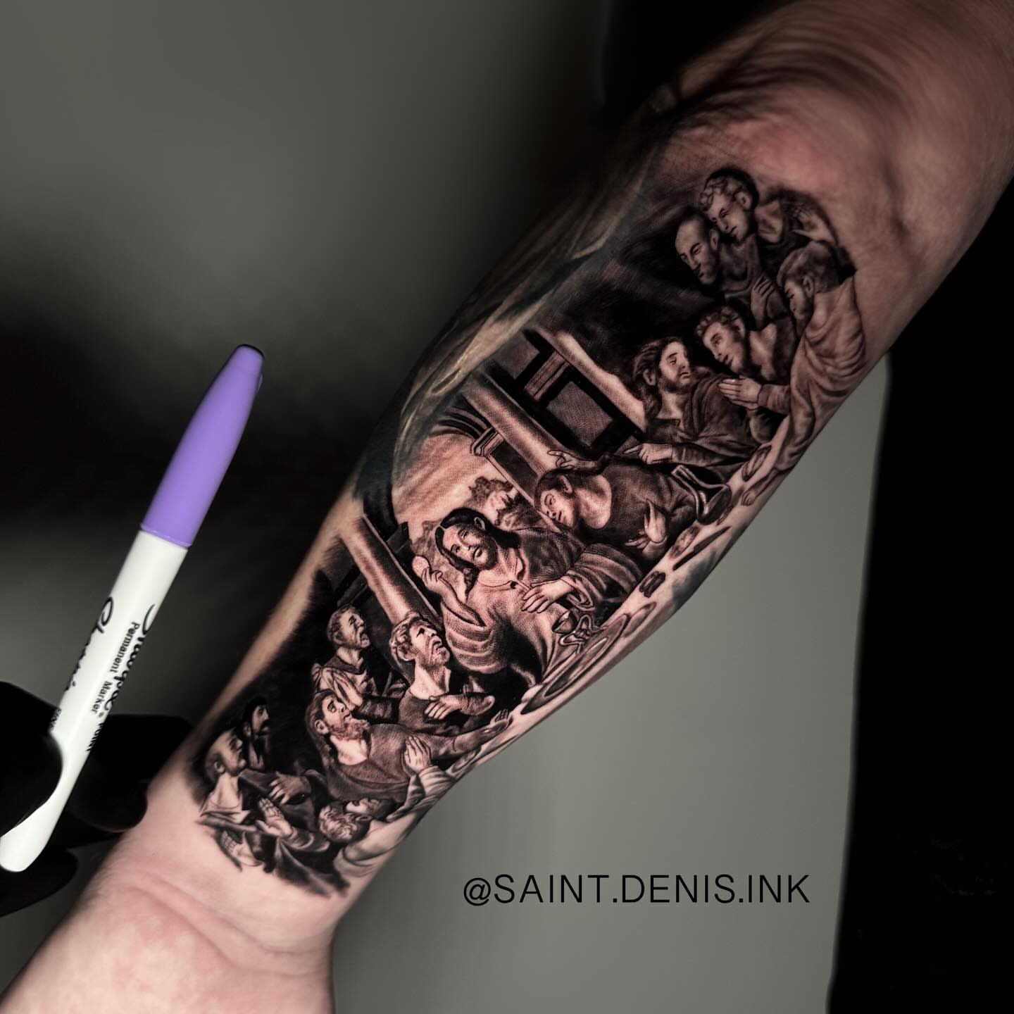 Tattoo by @saint.denis.ink — black_and_grey, realism