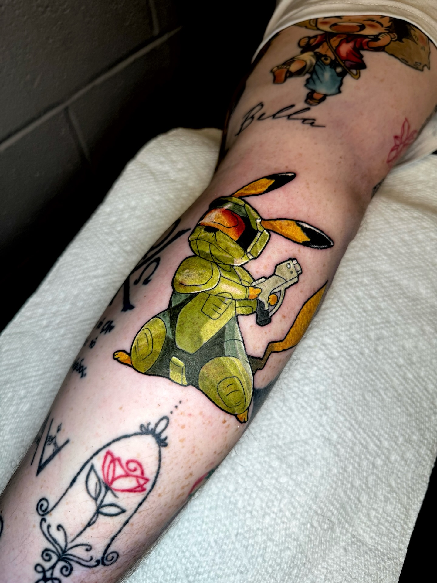 Mecha robot anime tattoo on the forearm by Brett Brown
