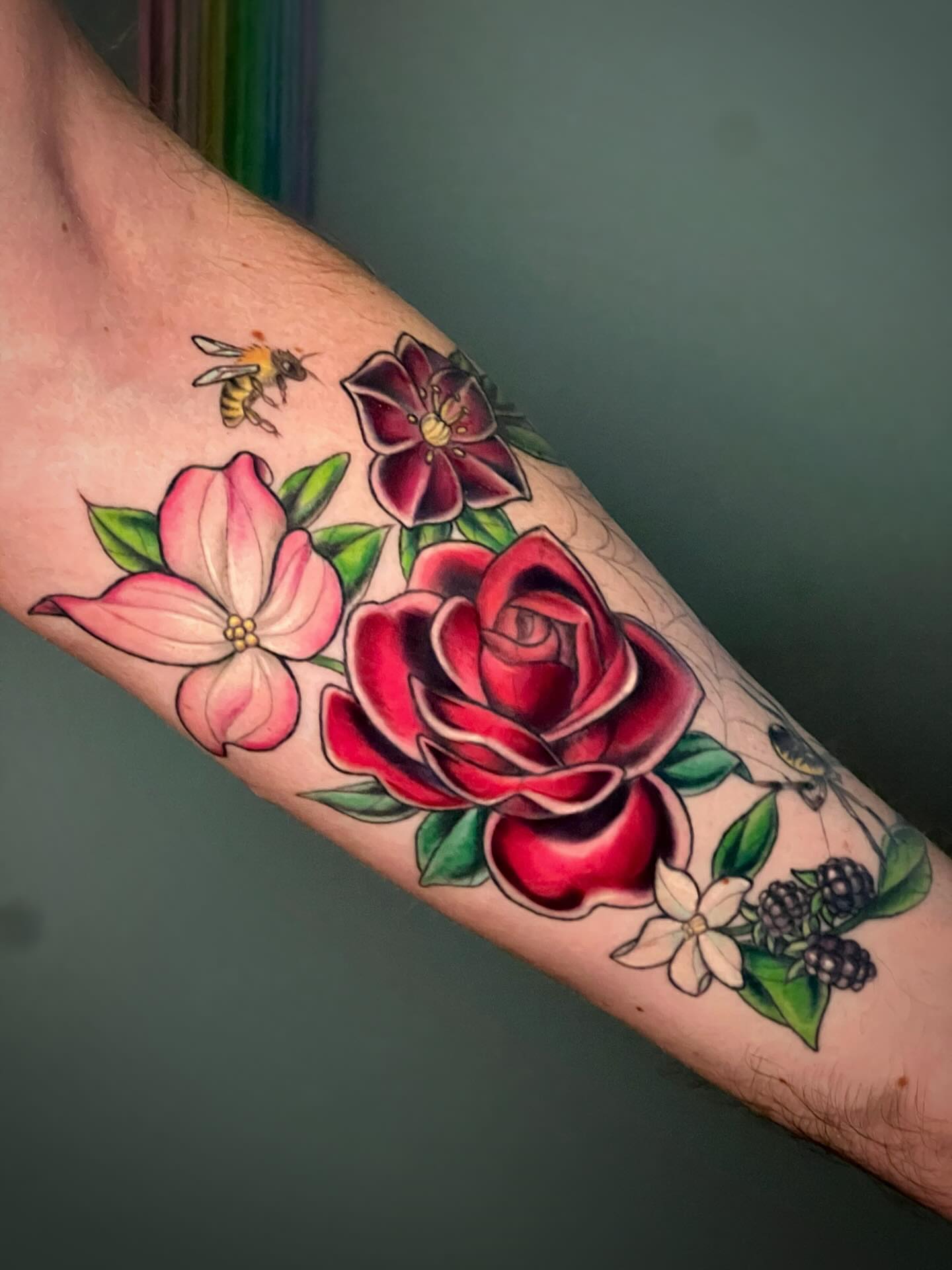 Floral bouquet realism tattoo on the forearm by Michelle Pomerantz 🌼 Portland Tattoo Artist