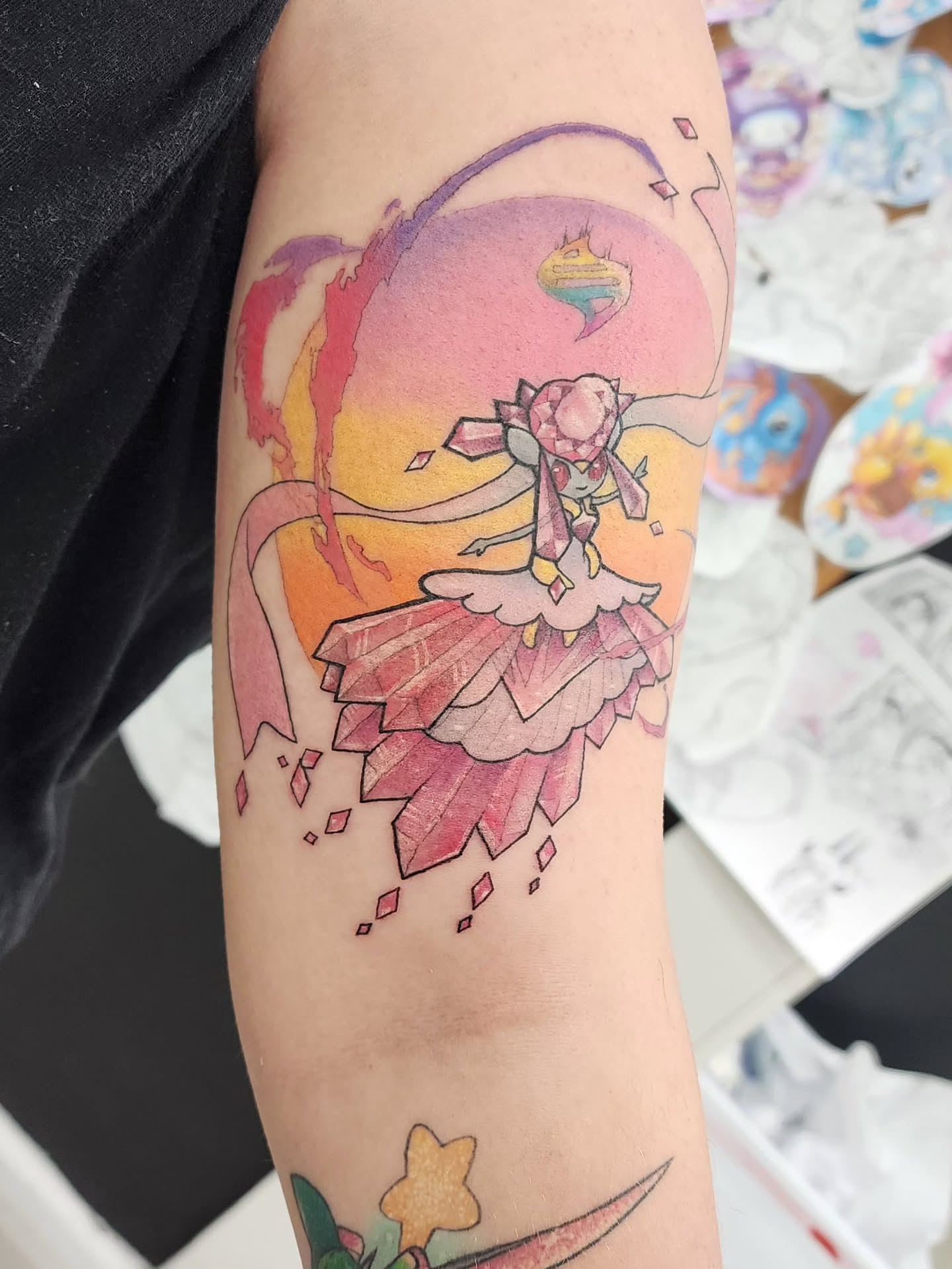 Fairy watercolor tattoo on the forearm by Diane Maya