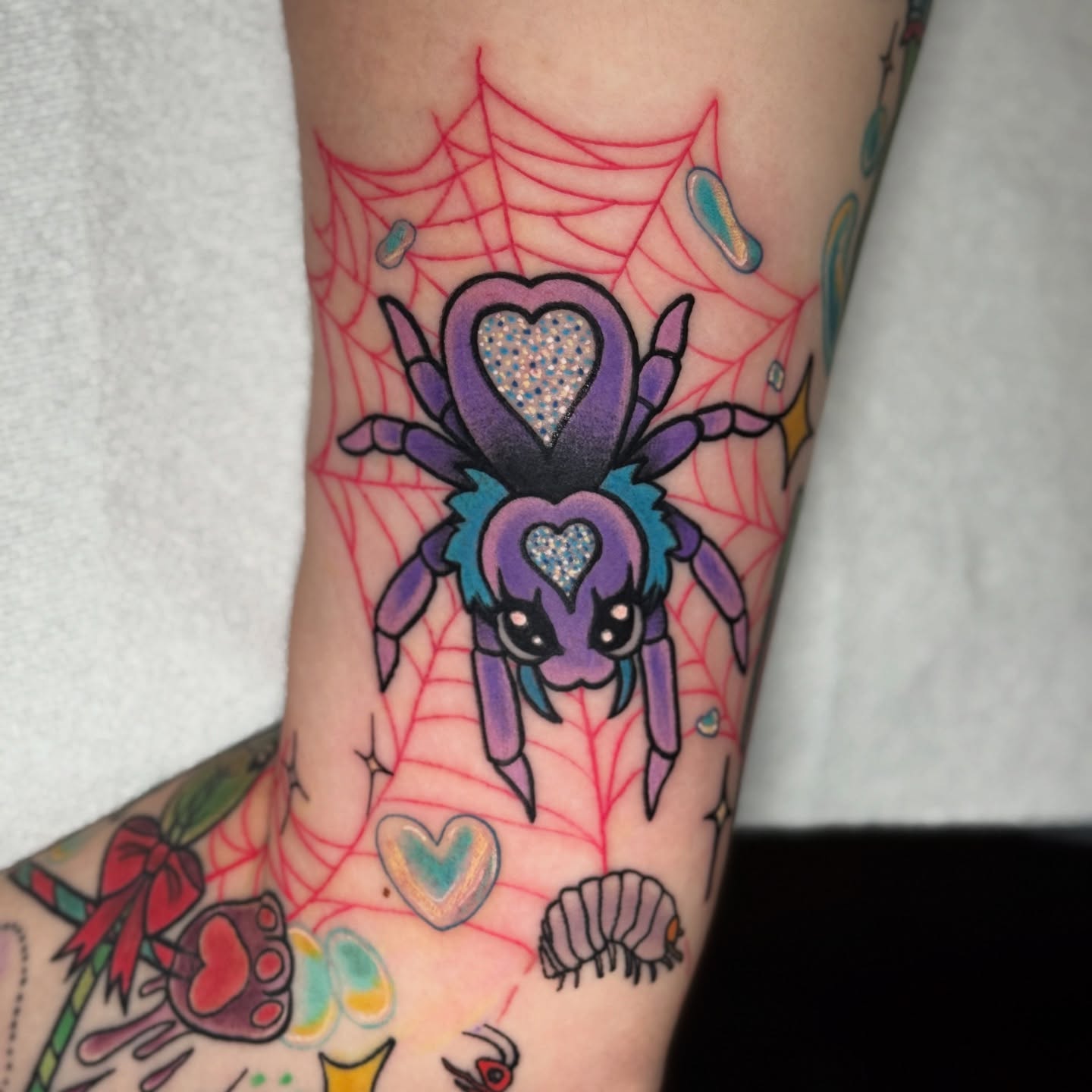 Spider American traditional tattoo on the forearm by ⓒⓨⓡⓤⓢ