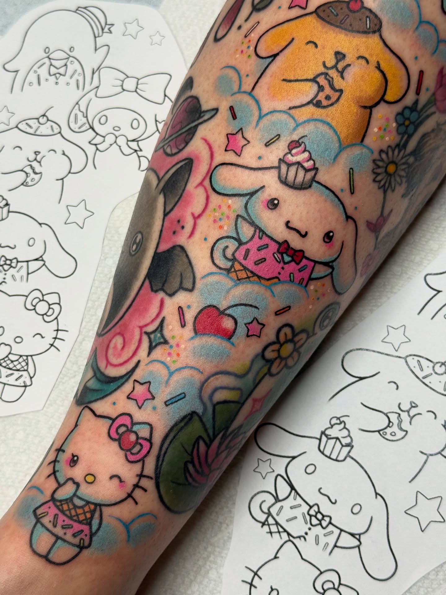 Kawaii characters new school tattoo on the forearm by vic