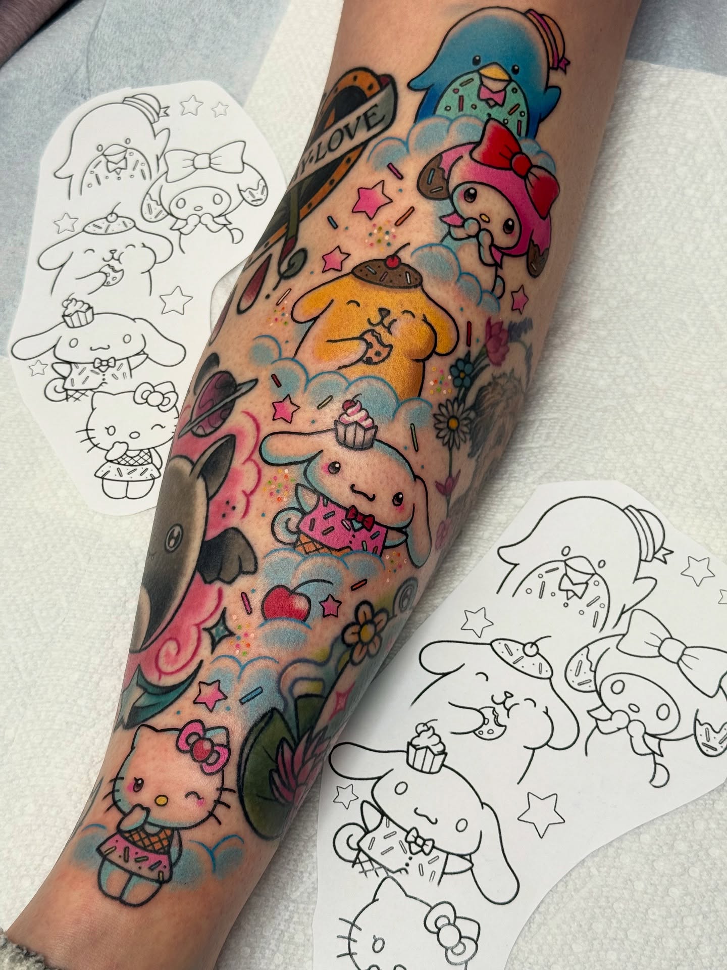 Kawaii characters new school tattoo on the forearm by vic