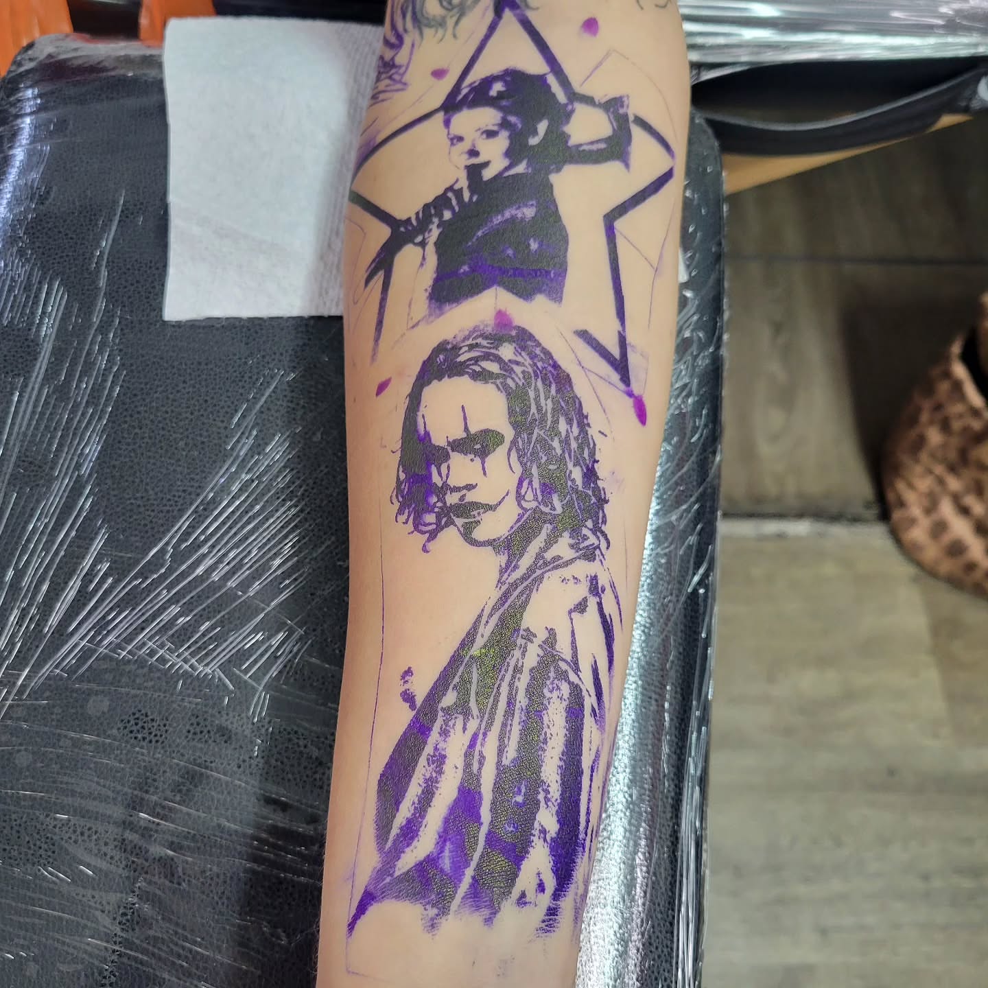 Musician and star dotwork tattoo on the forearm by LolaCat🐉