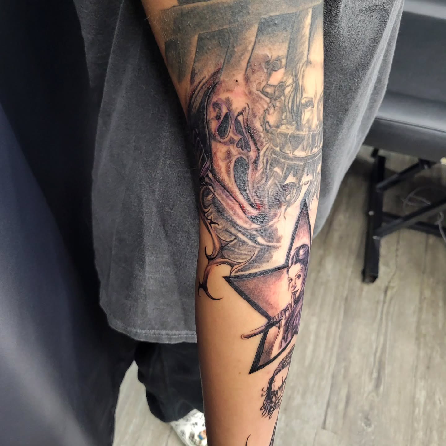 Woman with pentagram dark realism tattoo on the forearm by LolaCat🐉
