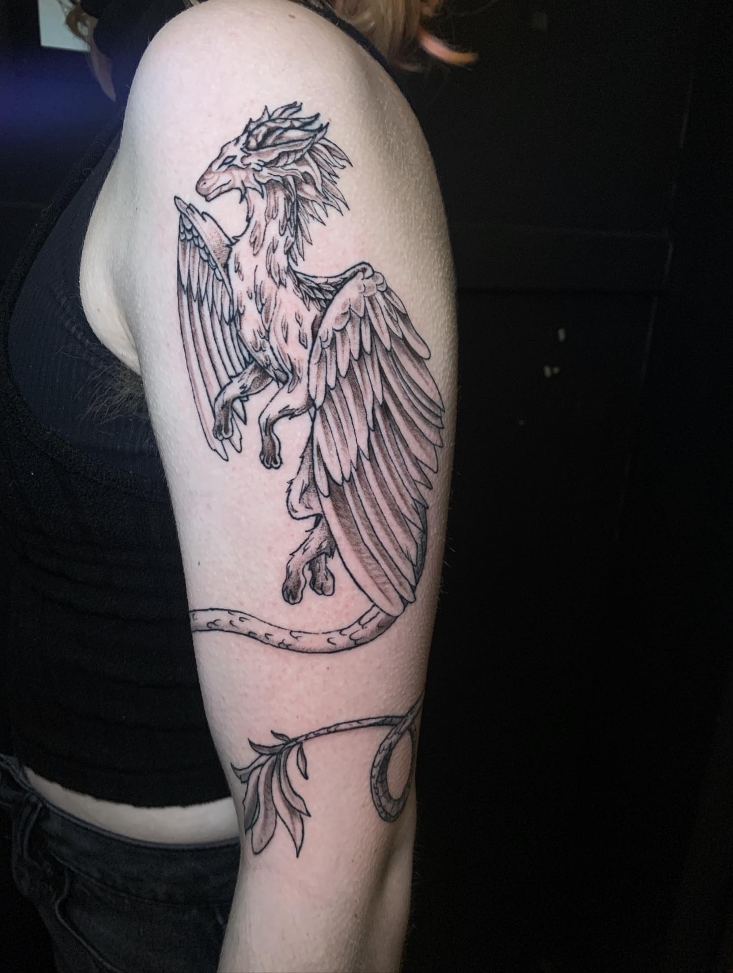 Phoenix black and grey tattoo on the forearm by Jess, Midvale, Utah