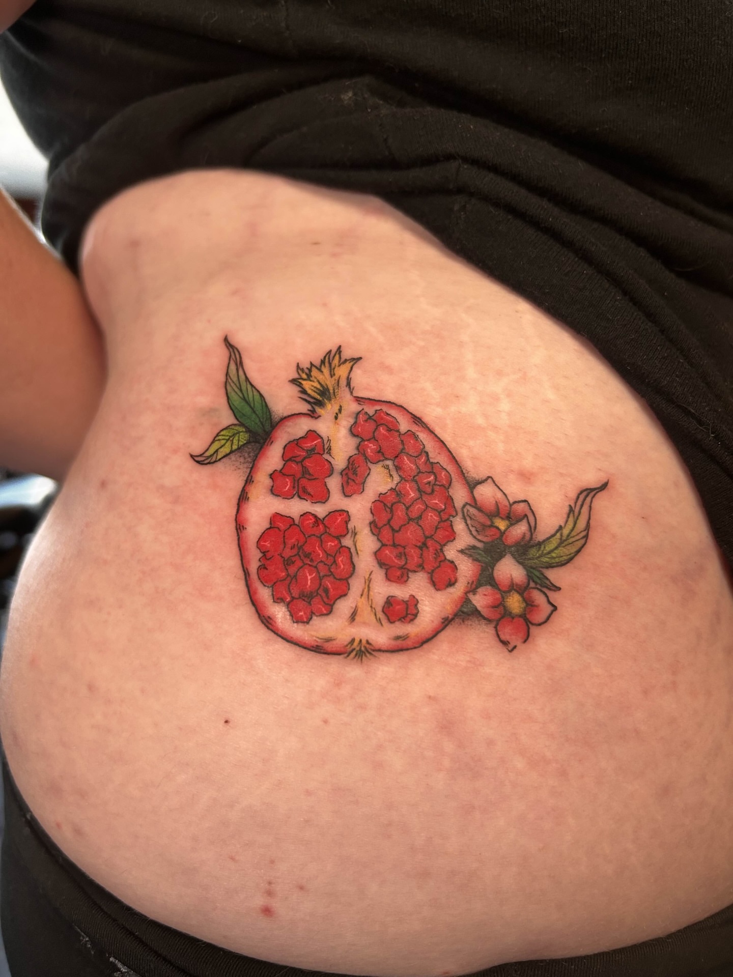 Pomegranate American traditional tattoo on the thigh by King By Trade 👑