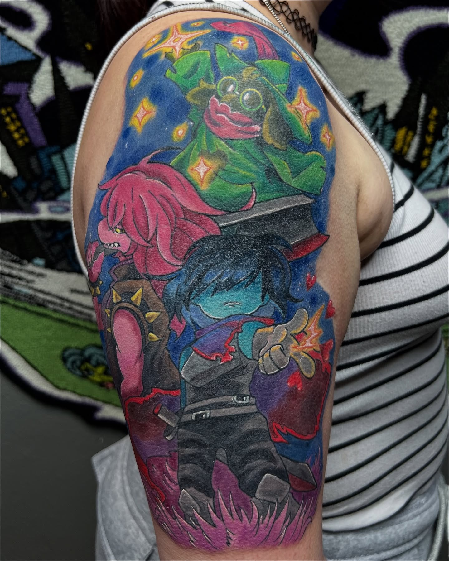 Monster and characters anime tattoo on the forearm by Anime Tattoos By Chase Wilbrecht