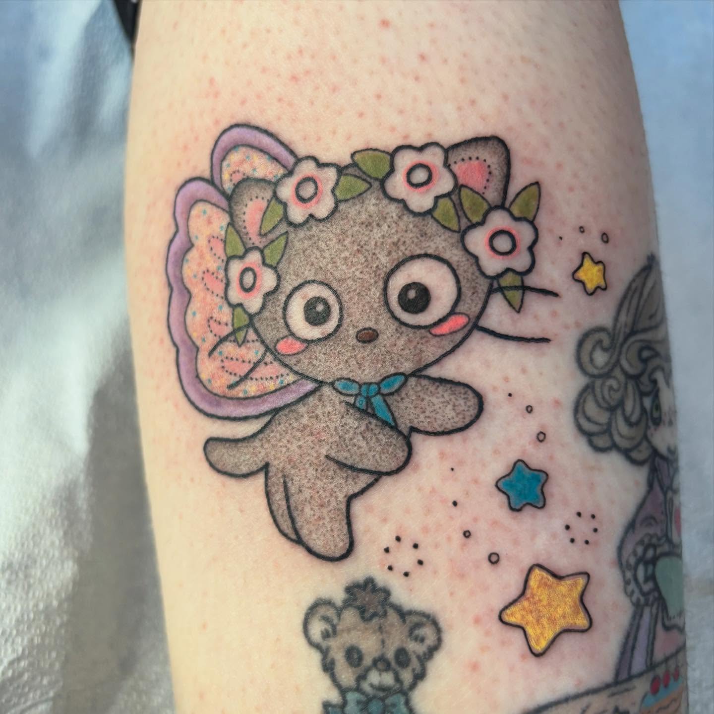 Tattoo by @manicpixietattoos — dotwork, anime