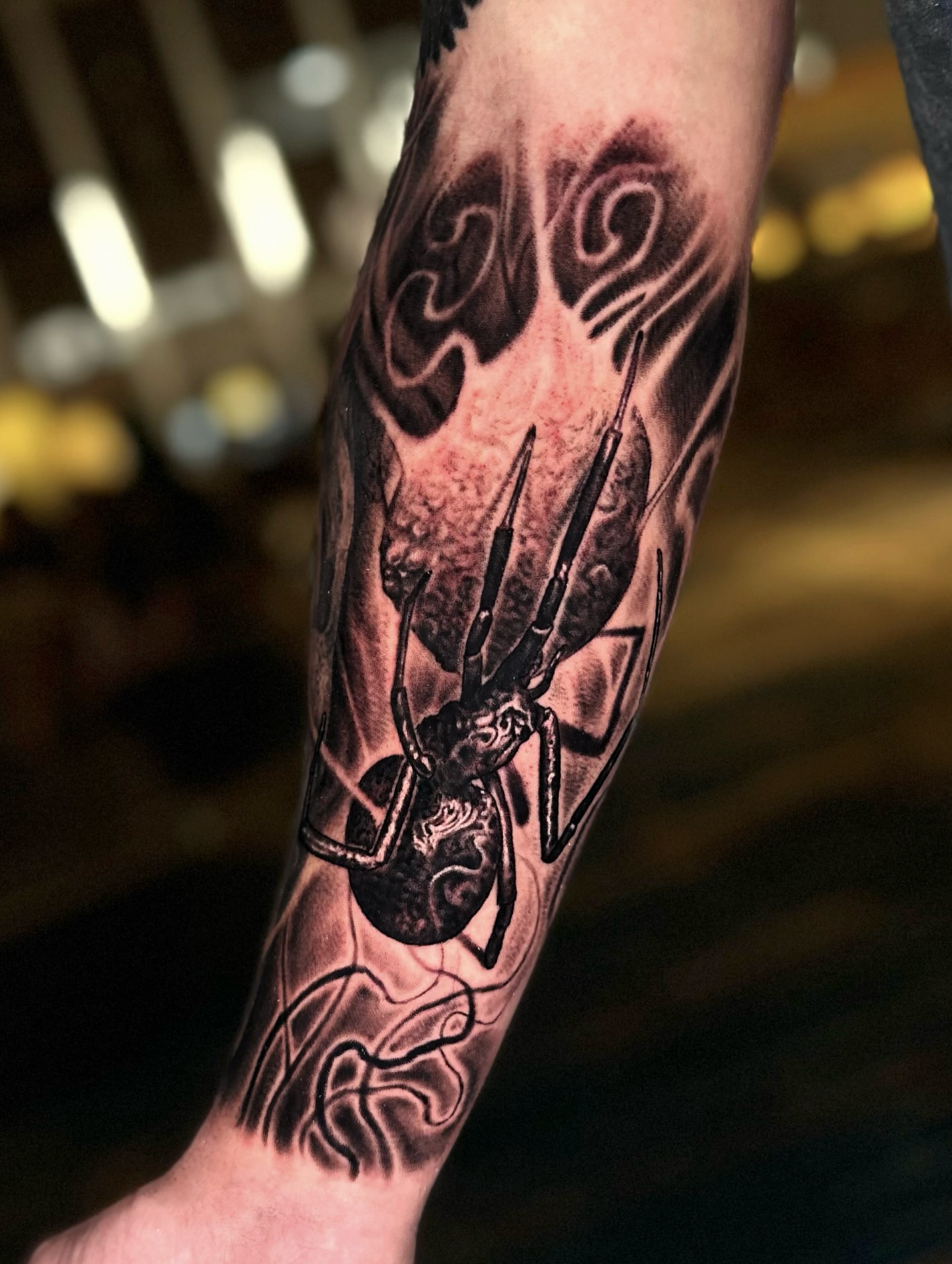 Spider realism tattoo on the forearm by Jesse White, Mentor, Ohio