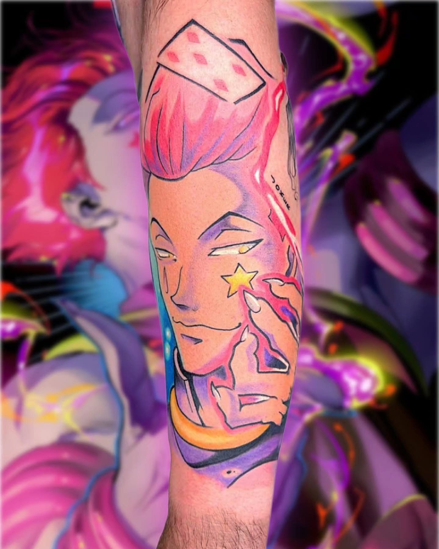 Tattoo by @narliehoodman — anime, dotwork