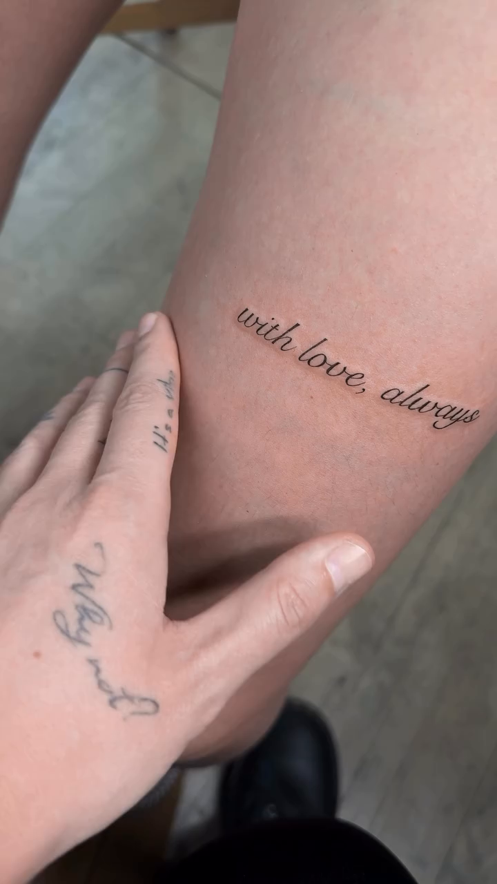 Tattoo by @vikabenito_tattoo — lettering_script, fine_line
