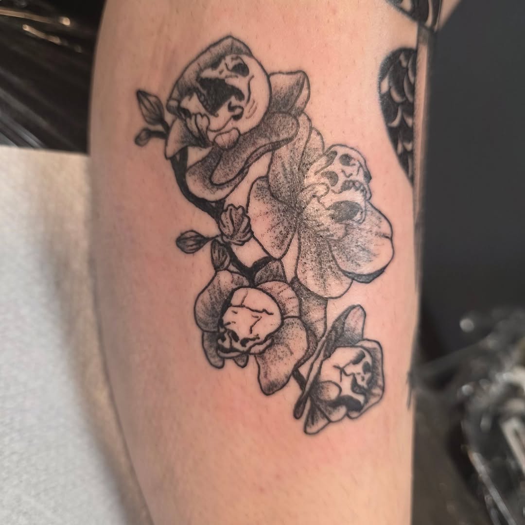 Tattoo by @bonesybettystattoos — dark_realism, black_and_grey