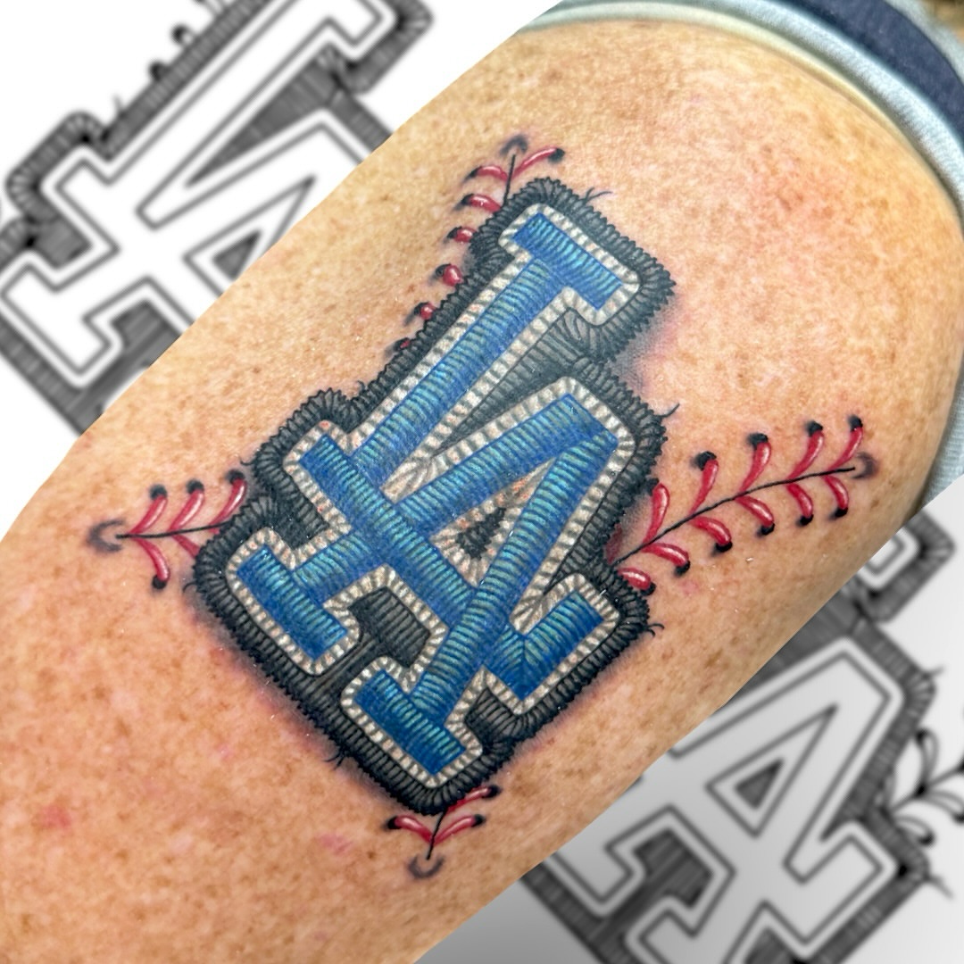 Baseball field American traditional tattoo on the forearm by Victor Campos