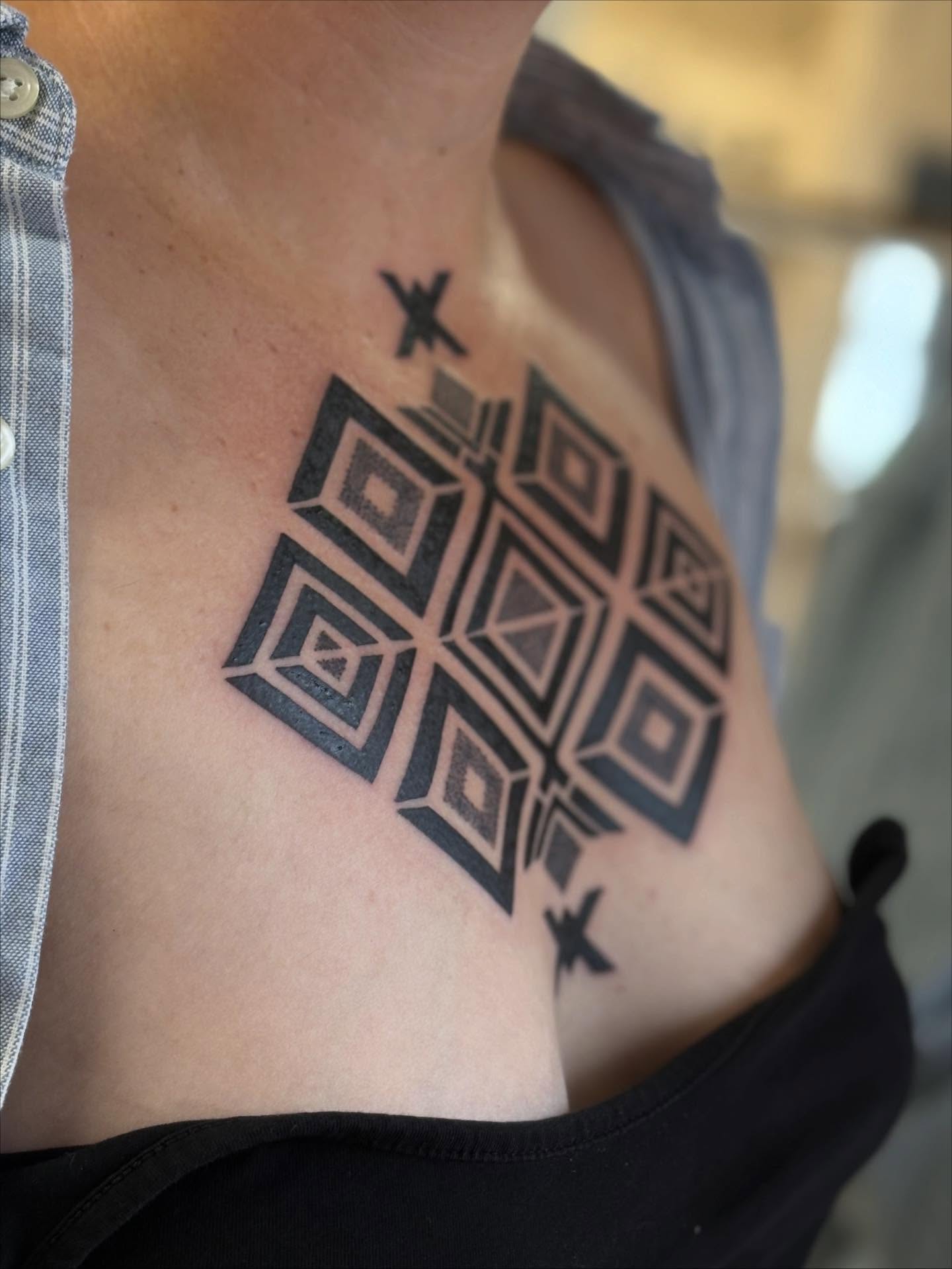 Geometric pattern geometric tattoo on the chest by ✤ Ornamental Tattoo Artist ✤