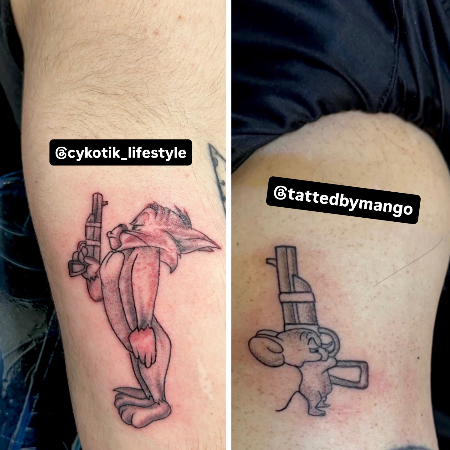 Looney tunes character black and grey tattoo on the forearm by Mango 🧿