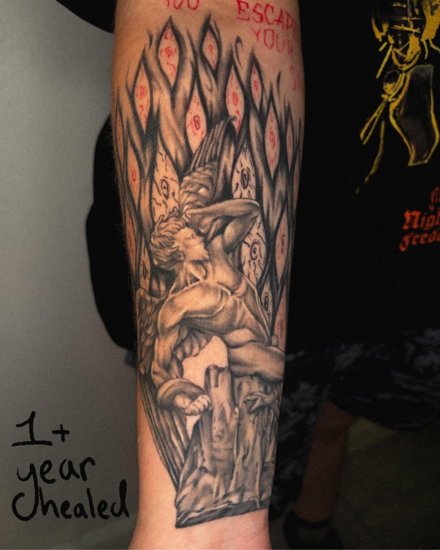 Statue of David realism tattoo on the forearm by Autumn