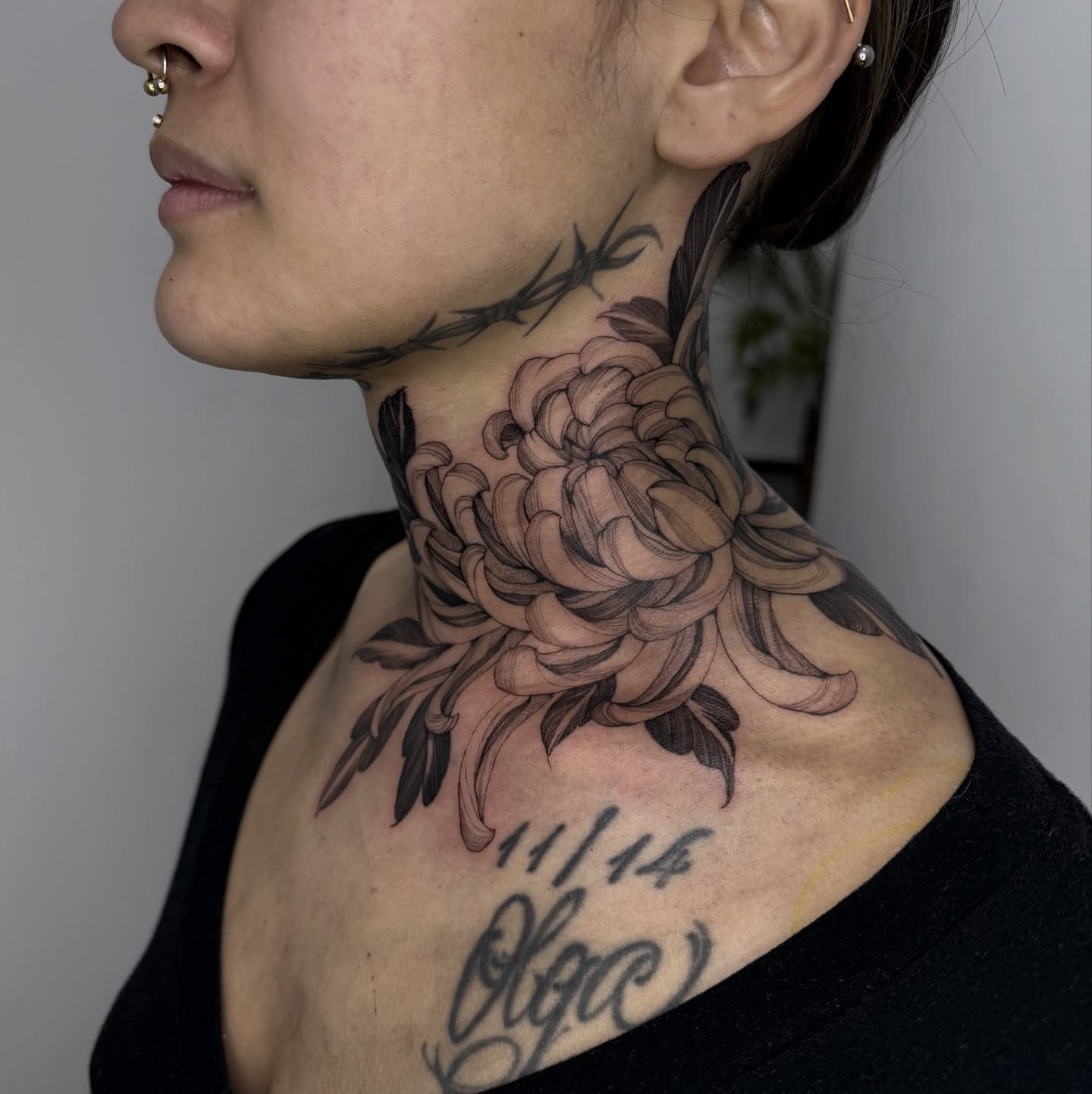 Chrysanthemum realism tattoo on the neck by 🥀michael Ta 🥀