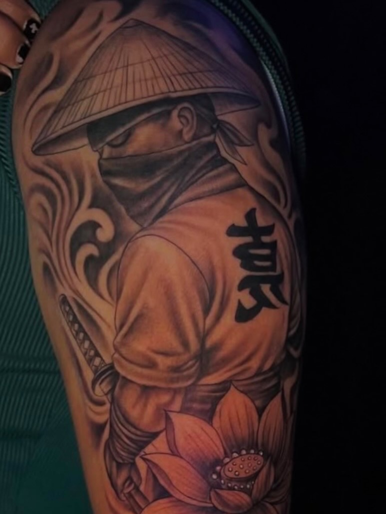 Samurai warrior japanese irezumi tattoo on the forearm by Gessel Leticia Enriquez