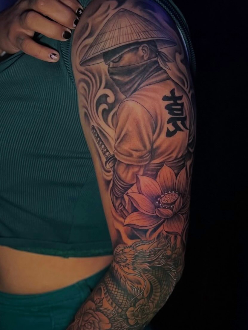 Samurai warrior japanese irezumi tattoo on the forearm by Gessel Leticia Enriquez